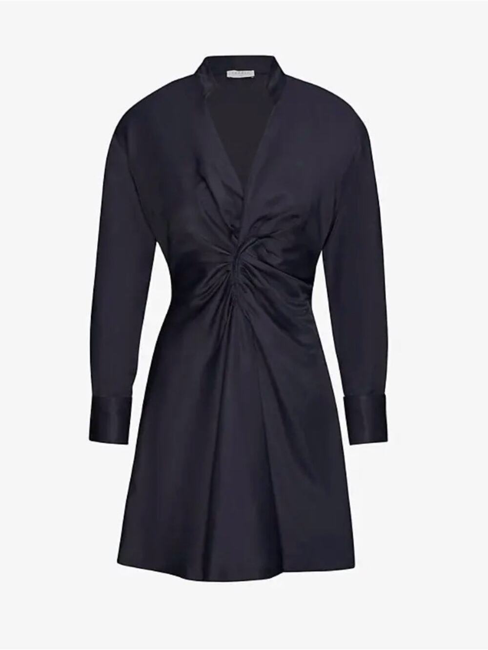 Sandro $295 Celia Navy Blue Ruched Satin Twill Mini Dress 42 US 10 EUC